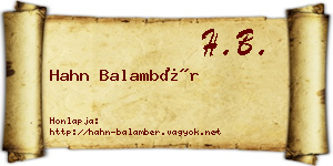 Hahn Balambér névjegykártya